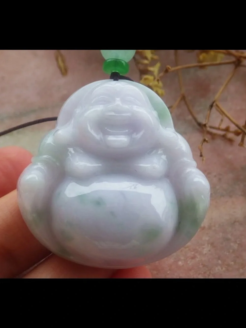 Milk White and Green Jade jadeite  Laughing Buddha Pendant Necklace certificate